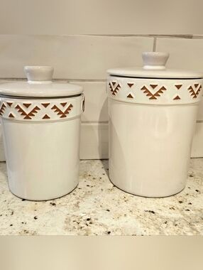 Frankoma White Glaze Canister Set 2 W Lid Terracotta Southwest Native American